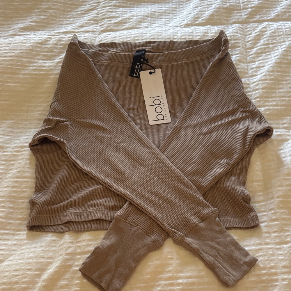 Bobi Taupe Ribbed Knit Top